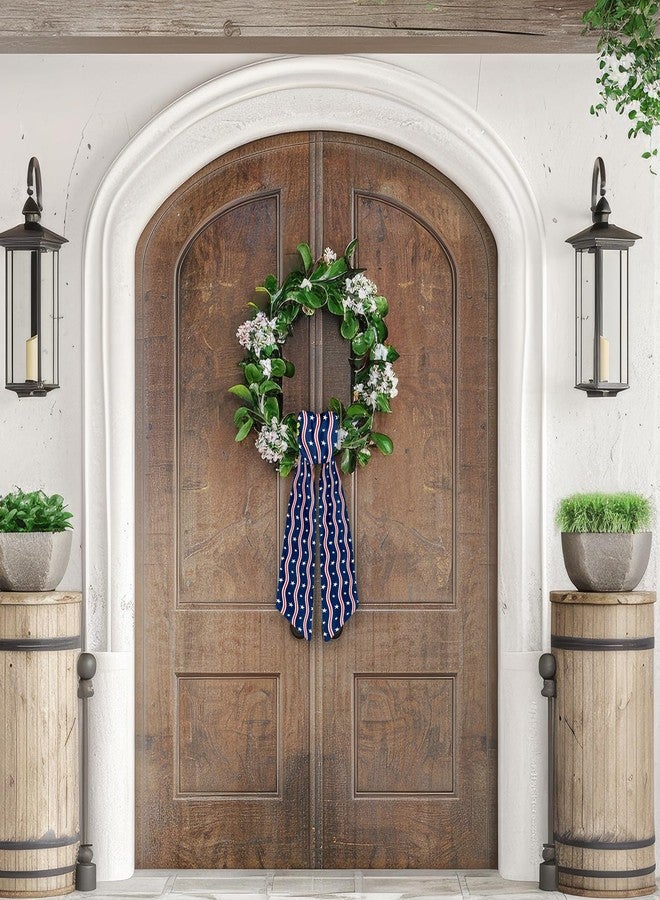 Ftuuo Patriotic Wreath Sash for Front Door Red White Stripe Wreaths Satin Sash Wave Star Garland Ribbon Accessories for Wreath Yard Doorway Indoor Outdoor Bow 4th of July Home Decor,5.1 x 54.3 - Image 3